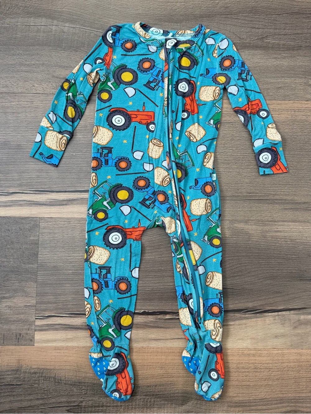 Posh Peanut Roberts Farm Tractor Zip Footie Bamboo Pajamas - Blue - Sz. 18-24m